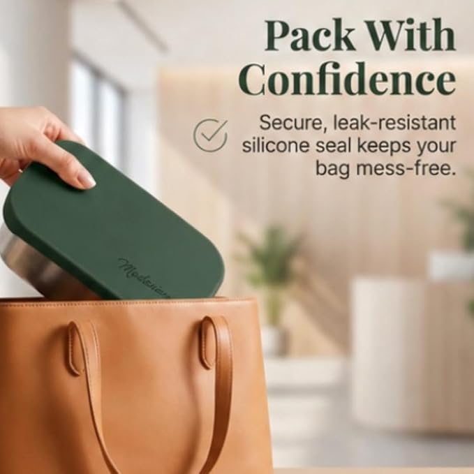 Modaniam Flexibento - 47 OZ Leak proof Stainless Steel Lunch Box Containers with Silicone Lids, Steel Bento Box, Metal lunch Box, ForestGreen-47OZ-Set Of 2