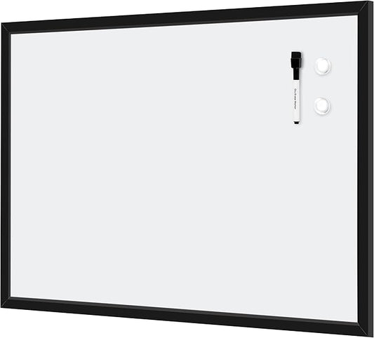 Amazon Basics Magnetic Dry Erase Whiteboard, 35"W x 23"H, Black Wooden Frame, Wall-Mounted for Writing and Presentation