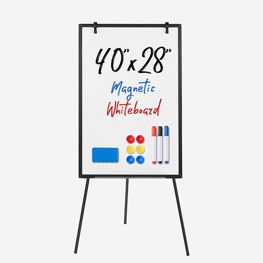DUMOS White Board Easel 40 x 28 Inches, Magnetic White Board Dry Erase, Porbable Boards Height Adjustable, Dry Erase Board with Stand for School, Office and Home, Silver Aluminium Frame, Black