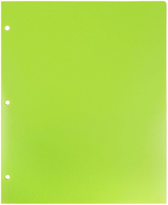 JAM PAPER Heavy Duty Plastic 3 Hole Punch Pocket Folders - Extra Tough School Folders - Lime Green - 12/Pack