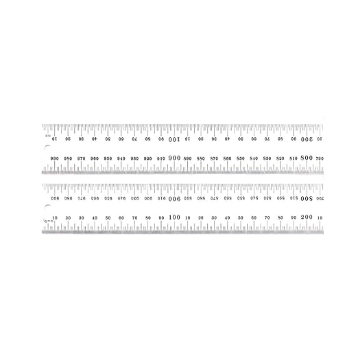 Starrett Spring Tempered Steel Rule with Satin Chrome Finish, Quick Reading and Millimeter Graduation - 1000mm Length, 35 Graduation Type, 1.2mm Thickness - C635-1000