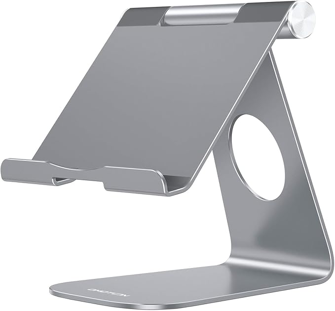 OMOTON Tablet Stand Holder Adjustable, T1 Desktop Aluminum Tablet Dock Cradle Compatible with iPad Air/Mini, iPad 10.2/9.7, iPad Pro 11/12.9, Samsung Tab and More, Grey