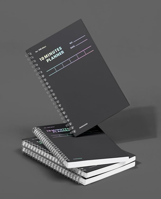 MOTEMOTE 10-Minute Planner 100 DAYS – Study Planner, Time-Blocking Productivity Journal, Spiral-Bound, Color Chip Edition (Dark Horse)