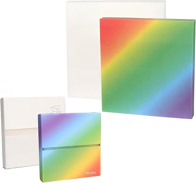 2 Pads, 200 Sheets Transparent Sticky Notes- 3x3 Inches, Self-Stick-Notes, Colorful Clear See Through, Waterproof, Easy to Post It for Office, Home, Notebook, Meeting, Reusable（White & Rainbow）