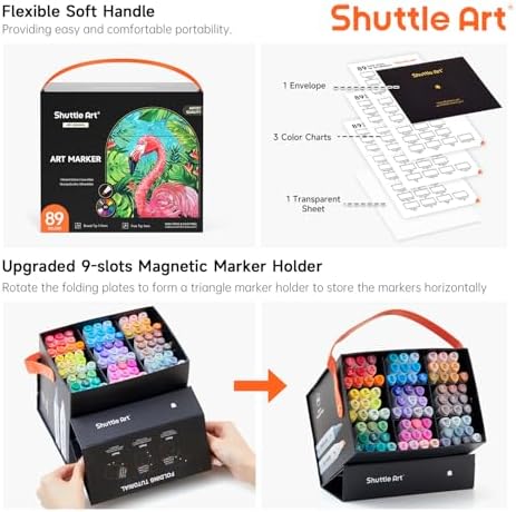 Shuttle Art 89 Colors Alcohol Markers, 88 Colors Dual Tip Art Marker Set Plus 1 Colorless Blender with Marker Case Perfect for Illustration Students Adult Coloring Sketching