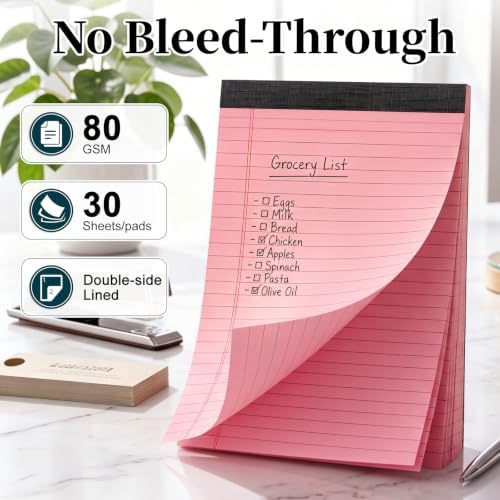 7 PCS Note Pads 5x8 Small Legal Pads 210 Sheets, Perforated Small Notebook Notepad 5 x 8 ,College Ruled Lined Paper Pads 80GSM, Mini Hard Backing Writing Pads Memo for Work School &Office Supplies-Pink