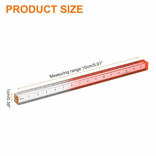 HARFINGTON Acrylic Clear Straight Rulers 15cm Metric Transparent Gradient Three-Dimensional Plastic Ruler Square Cube Measuring Tool for Classroom Office, Orange