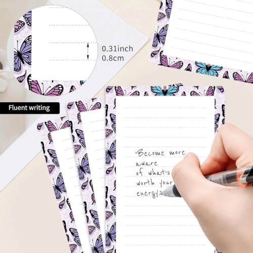 2 Pack Lined Sticky Notes 4x6 in, Cute Self-Stick Notepads with Lines, Large Memo Pads Strong Adhesive for Office, Home Purple Cute Butterfly