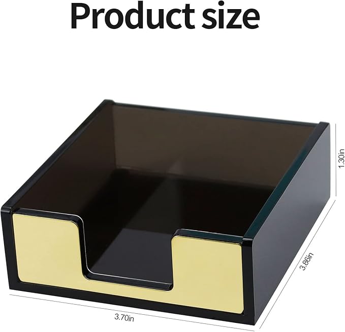 Acrylic Black and Gold Sticky Note Holder 3.7"¡Á3.7 Sticky Note Dispenser for Desk Cute Memo Notepad Holder for Office Supplies