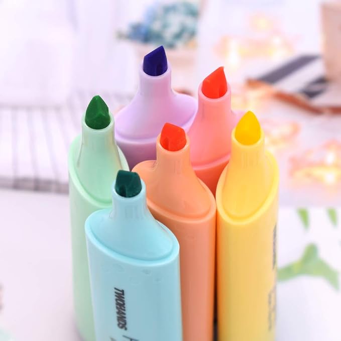 TWOHANDS Highlighter,Chisel Tip Marker Pen,6 Assorted Pastel Colors,H2007 (Pack of 2)