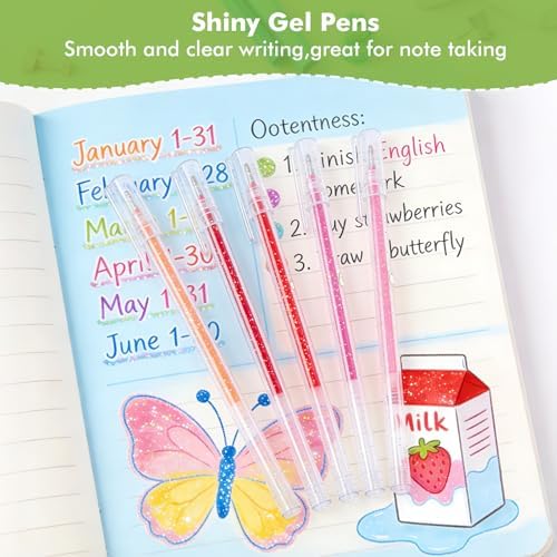 48 Colors Glitter Gel Pens for Adult Coloring, Fine Tip Sparkly Gel Ink Pens Set,Gel Glitter Pens - Smooth Writing Glitter Pens for Journaling, Drawing, Crafts, Doodling Art Supplies on Black Paper