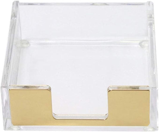 Buqoo Acrylic Sticky Notes Pad Holder Desk Organizer 3.5x3.3 Inch Memo Holder for Office Supplies(Gold) Clear Office Desk Accessories for Schools Office Home Classroom Desk Supplies