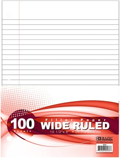 BAZIC Products Filler Paper Loose Leaf Papers 100 ?Sheet, Wide Ruled 3 Hole Punched for Ring Binders, for Office School Student Writing, 36-Pack