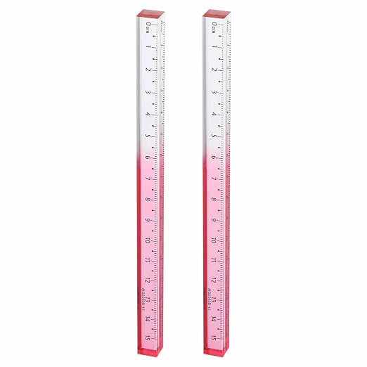 HARFINGTON 2pcs Acrylic Clear Straight Rulers 15cm Metric Transparent Gradient Three-Dimensional Plastic Ruler Square Cube Measuring Tool for Classroom Office, Pink