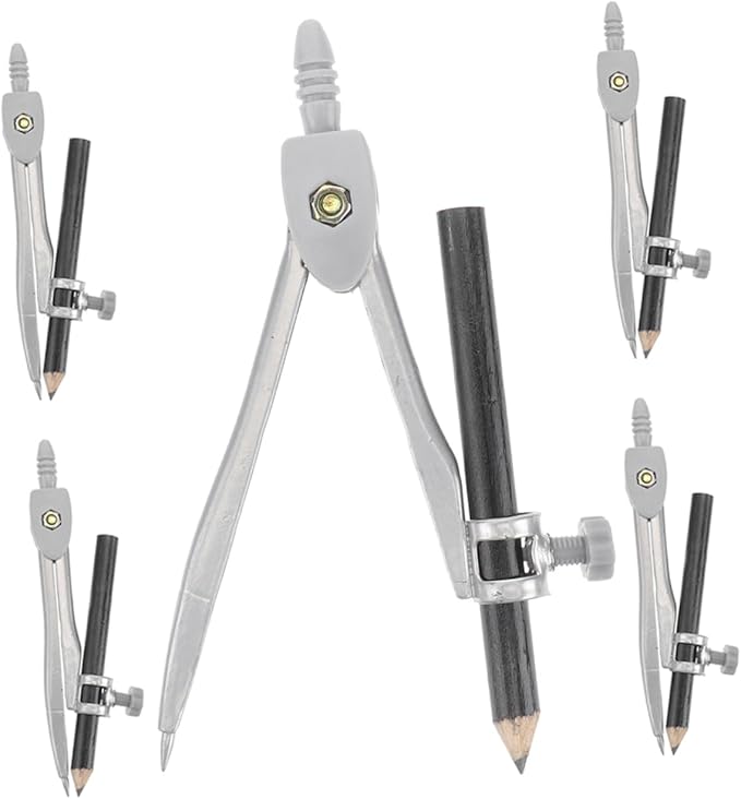 Uonlytech 5Pcs Geometry Compass Set Portable Math Compasses for Students Drafting and Circle Drawing Tools Precision Compass Kit for Classroom and Home Use
