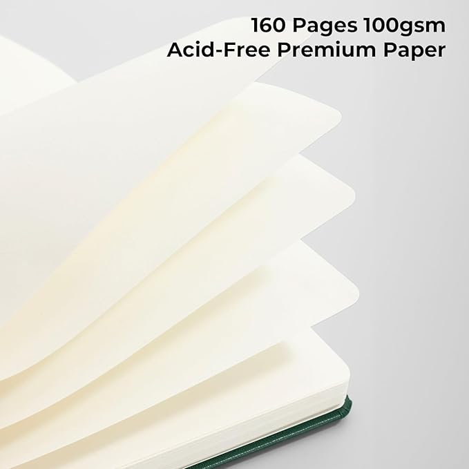 M&G Blank Journal Notebook, 160 Pages, A5 Medium Size 5.6" x 8" for Men Women, 100GSM Thick College Ruled Paper for Journaling, Writing, Sketching, Leather Hardcover, Green