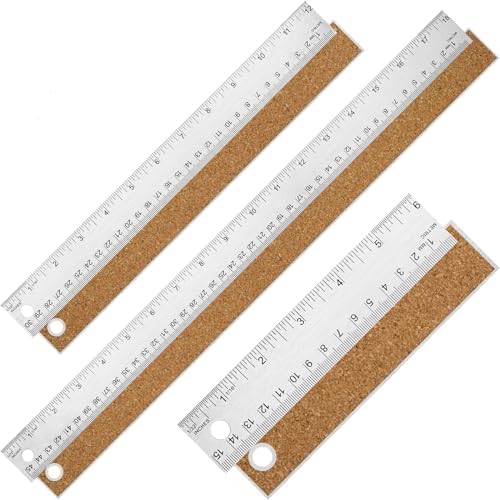 6+12+18 inch Metal Ruler with Cork Backing, Imperial & Metric Markings