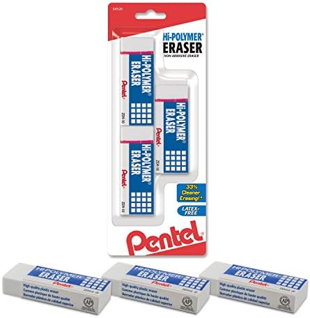 Pentel® Hi-Polymer Block Eraser, Large, White 6 pack (ZEH10BP3P2)