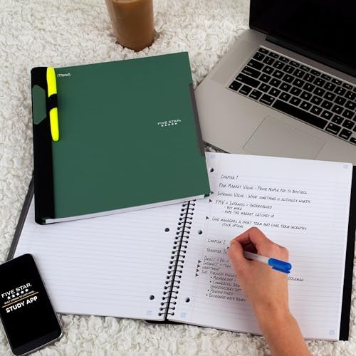 Five Star Advance Spiral Notebook + Study App, 5 Subject, College Ruled Paper, 8-1/2" x 11", 200 Sheets, Spiral Guard, Movable Tabbed Dividers, Seaglass Green (73148) (Pack of 6)