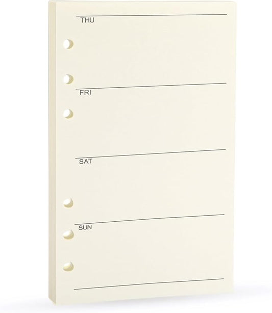 Spiral Notebook Refill Weekly Planner Refill,Undated 6 Hole Insert Paper,for Filofax,100gsm Quality, 45sheets/90pages-Harphia (A6 3.74 x 6.77'',Weekly)