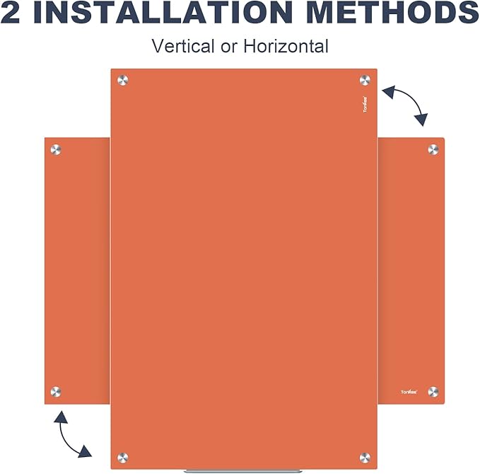 Glass Dry Erase Board for Wall, 36x24 Inches Magnetic Glass Whiteboard, Orange Frameless White Board for Office School Classroom Home, 3x2 Feet Large Whiteboard Wall Mounted