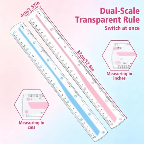 Grevosea 2 PCS Rulers 12 Inch Flexible Ruler Clear Plastic Ruler