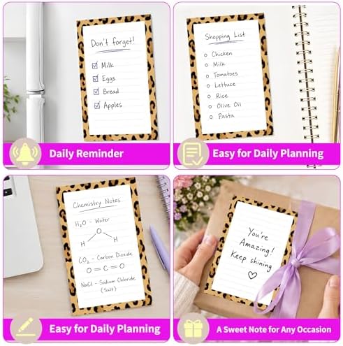 Lined Sticky Notes 4x6 in, 2 Pack Large Cute Notepads with Lines Self-Stick Note Pad, Funny Memo Pads Strong Adhesive for Office, Home Brown Luxury Leopard