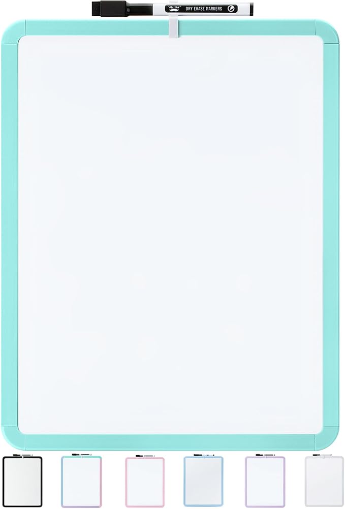 Mr. Pen- Dry Erase Board, 14” x 11” with a Black Dry Erase Marker, Mint Green Frame, Small Mini White Board for Students, Fridge, Wall, Locker, Includes Double Sided Tapes