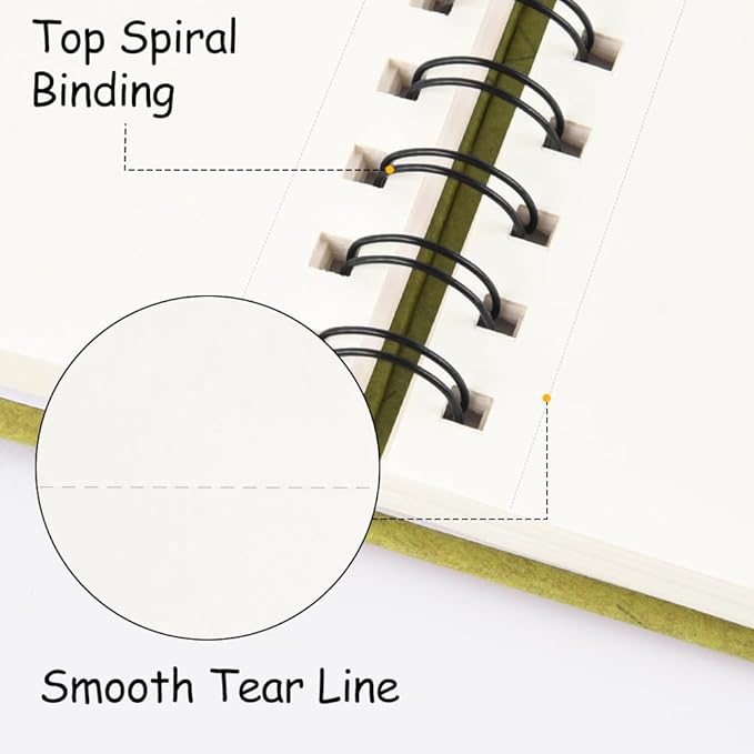 8.3x5.8 Sketch Book, Top Spiral Bound Sketch Pad, 60sheets 92lb/150gsm Nature White Paper, Acid-Free Mixed Media Paper for Painting, Dawing & Art Supplies.N-Green