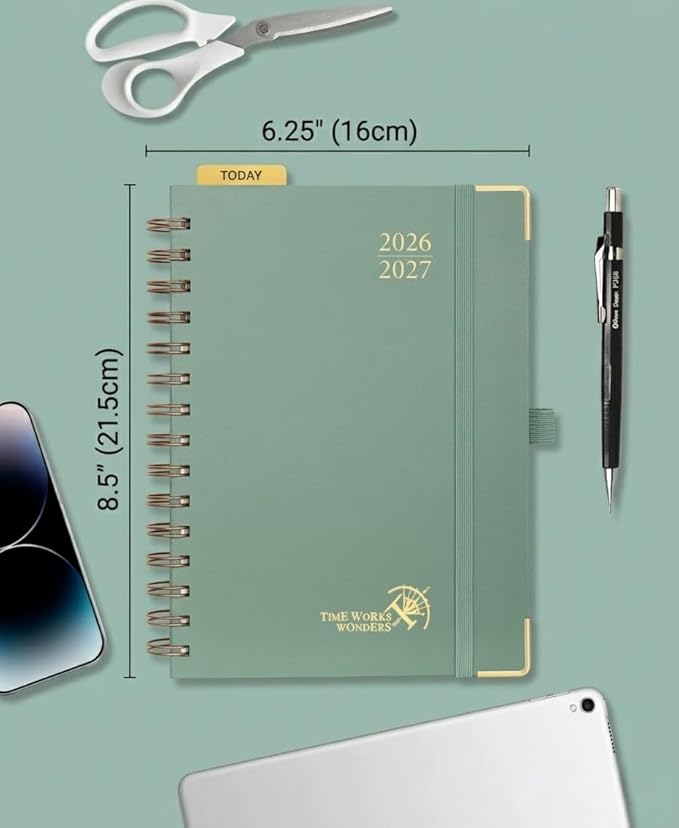 POPRUN 2026-2027 Monthly Planner, 18 Month Calendar (July 2026-Dec 2027), 6.25" x 8.5" A5 Spiral Hardcover Organizer with Dotted Note Pages, Professional Appointment Book for Business Office, Students & Teachers - Midnight Green