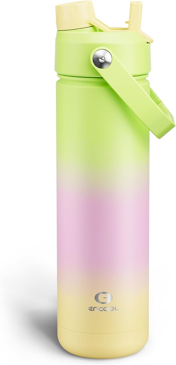 ENCOOL Insulated Water Bottle with Straw Stainless Steel Water Bottle, Leak-Proof, BPA-Free, Double Wall Vacuum Keeps Cold for 24 Hours for Sports, Travel, School (26 oz, Morning Dew)