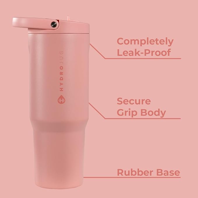HydroJug Sport - Stainless Steel Tumbler with Straw, Vacuum Insulated, 32oz Leakproof Water Bottle, Ergonomic Design, Reusable, Dishwasher Safe, Rubber Base, Durable for Gym or Outdoors, Tulip