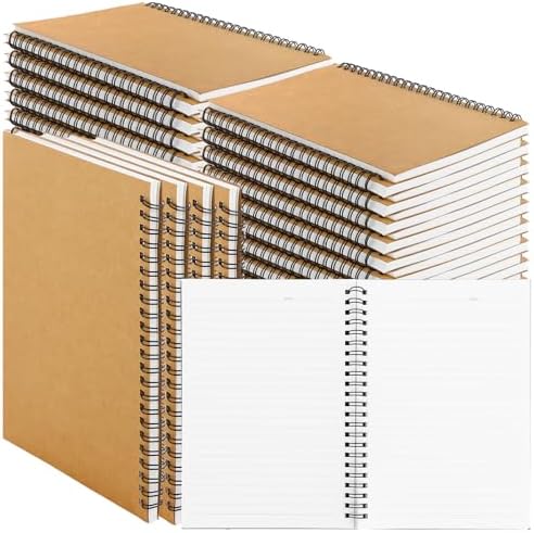 MIVIDE 48 Pack A5 Bulk Spiral Notebooks with Kraft Cover, 8.3 x 5.8 Inch 120 Pages Hardcover Spiral Lined Notebook Journal, Lined Travel Bulk Writing Paper Notebook for School Business Office Supplies