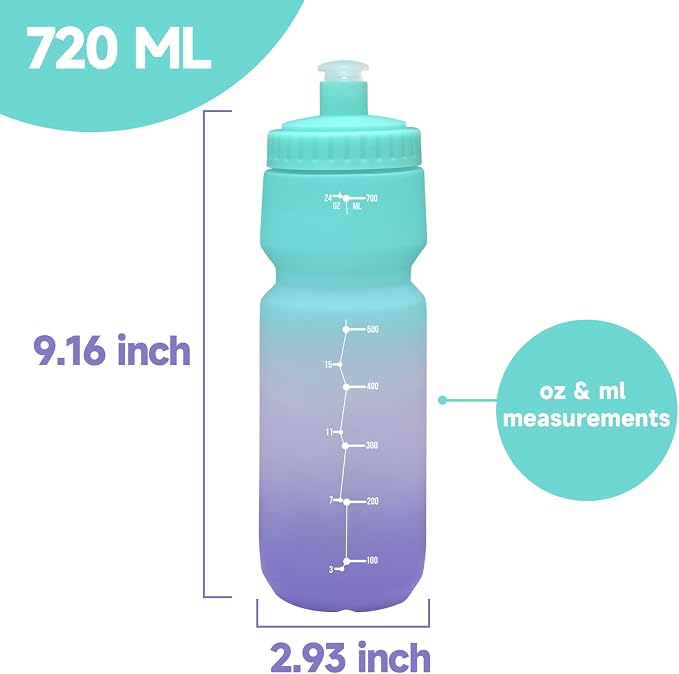 TooLe 24oz Bike Water Bottle, Sport Squeeze Water Bottle Leakproof BPA Free | with Capacity Scale w/Pull Top Lid, Reusable, for Bicycle, Gym,, Hiking 2 Pack