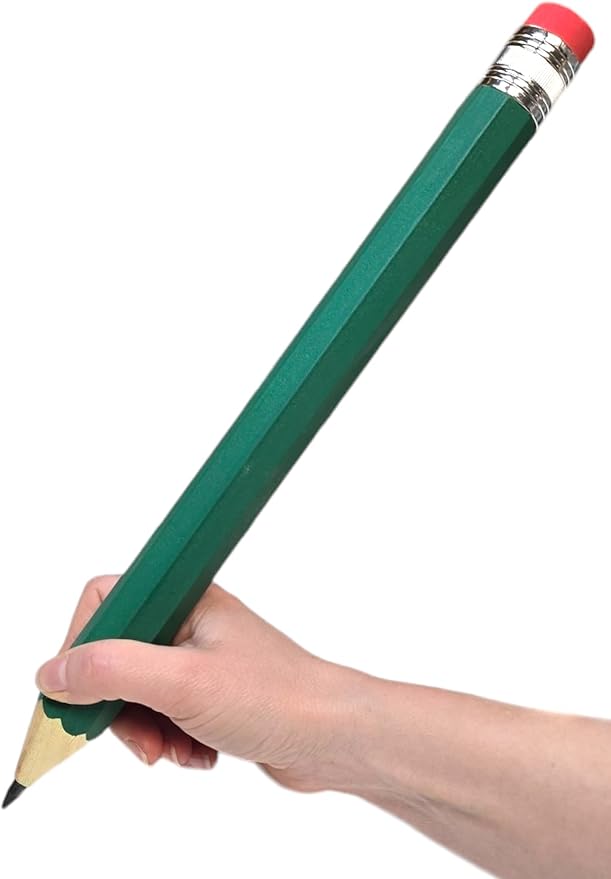 Zugar Land Giant Pencil 15" (4 Colors Available: Orange, Yellow, Blue and Green) Real Wood. Already Sharpened. Large Wooden Jumbo Pencils with Pink Top Erasers (Green (1 Pencil))