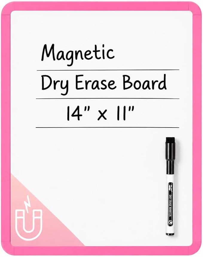 Mr. Pen- Dry Erase Board, 14” x 11” with a Black Dry Erase Marker, Light Coral Frame, Small Mini White Board for Students, Fridge, Wall, Locker, Includes Double Sided Tapes