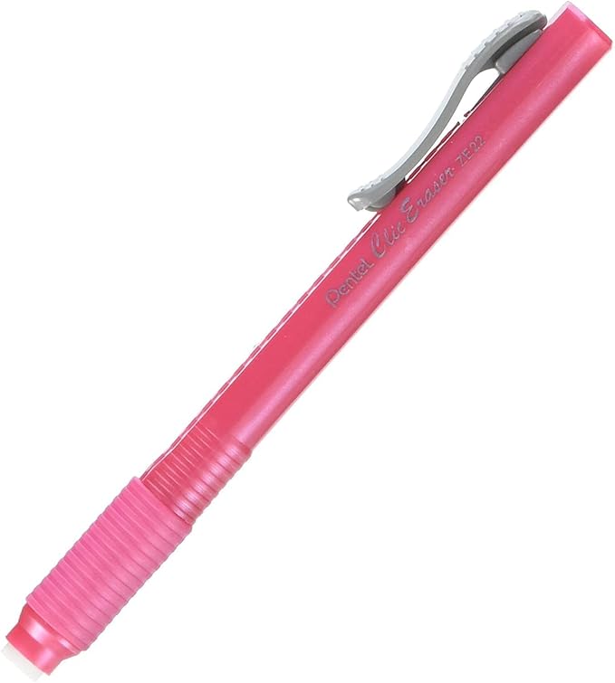 Pentel Clic Retractable Eraser, Assorted Colored Pen Style Grip Erasers, Pack of 7