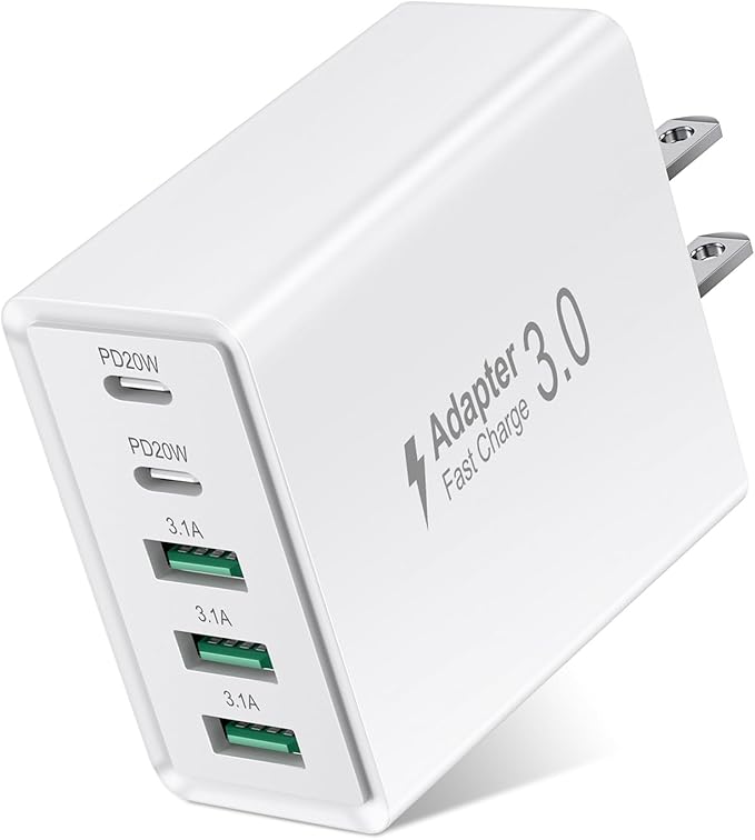 USB C Charger Block 50W 5Port Type C Fast Charging Blocks Multiport USB Wall Charger Plug Adapter Outlet Cube Box Brick Phone Accessories for iPhone 16 15 Pro Max XS, iPad, Tablet (White)