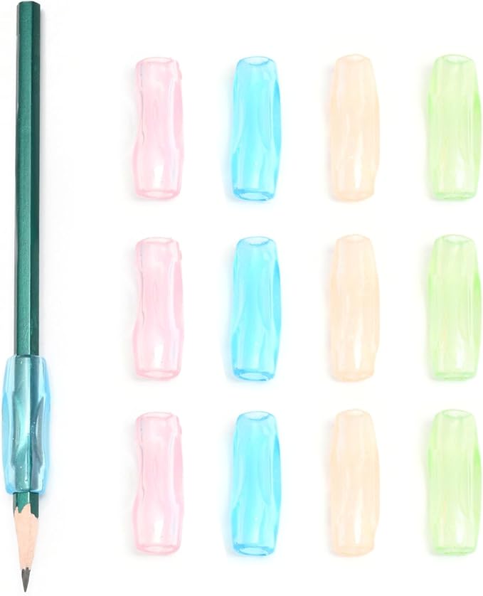 12 Pcs Multicolor Silicone Pencil Grips for Kids and Adults, Teaching Supplies，Handwriting Aid Correction Tool, Writing Posture Correction (12)