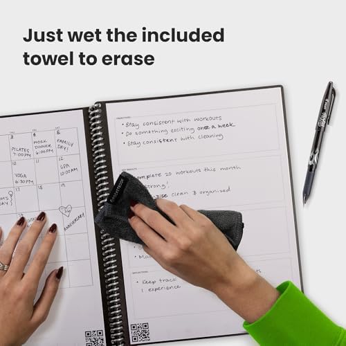 Rocketbook Fusion Reusable Undated Productivity Planner, Executive Size 6x8.8, Green - Goals, Monthly and Weekly Calendar, Daily To-do List, Lined and Dotted Notes Pages
