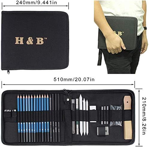 33 Piece Professional Art Kit Drawing Pencils with Sketch Kit, Charcoal Pencils, Graphite Pencils, Erasers with Kit Bag