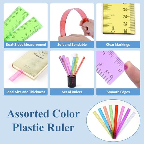 32 Pack Clear Plastic Rulers 12 inch, Ruler Bulk for Classroom and Office
