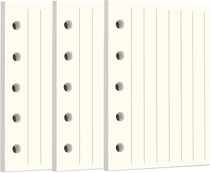 Zelten 3 Pack A8 120 Sheets/240 Pages Vertical lined Loose Leaf Punched Paper Refills Paper for 5 Hole Binder Personal Organizer Diary Notebook Refillable Planner