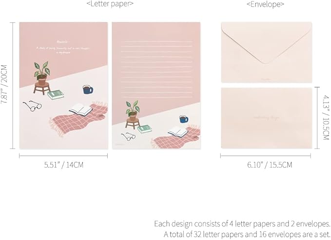 Monolike Ordinary Days Letter Paper and Envelopes Set - 8Type, 32 Letter Paper + 16 Envelopes