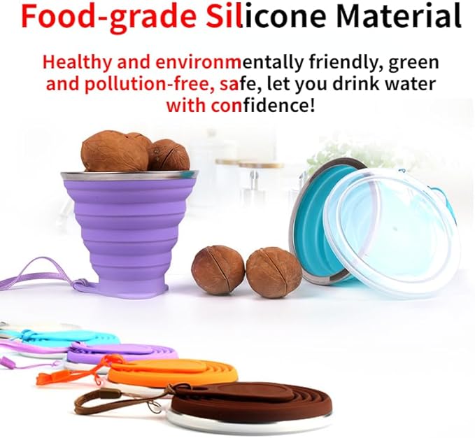 4Pack 270ml/9oz Travel Cup Stainless Steel Silicone Retractable Folding Cups Telescopic Collapsible Coffee Cups Outdoor Sports Water Cup Camping Cup with Lids