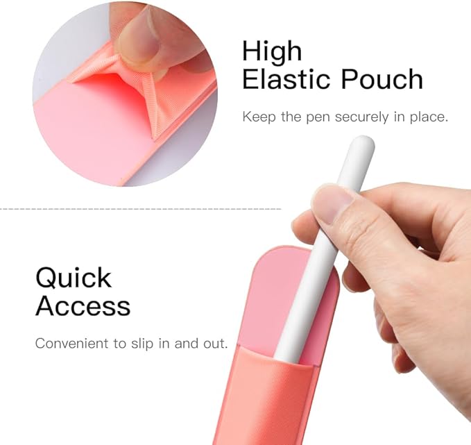 MoKo Pencil Holder Sticker Fit Apple Pencil Pro/ (USB-C)/ 1st/ 2nd Generation, Elastic Pencil Pocket Pouch Adhesive Sleeve Attached to iPad Case for Stylus Pens, 2 Pieces Conch Shell
