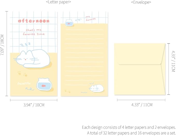 Monolike Story town Afternoon C Mini Letter Paper and Envelopes Set - 8Type, 32 Letter Paper + 16 Envelopes