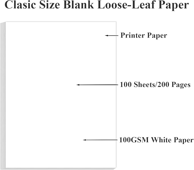 7" x 9.25" Blank Print Paper, 100Sheets/200Pages Classic Size Blank Loose-Leaf Paper, DIY Template Printing in Happy Planners
