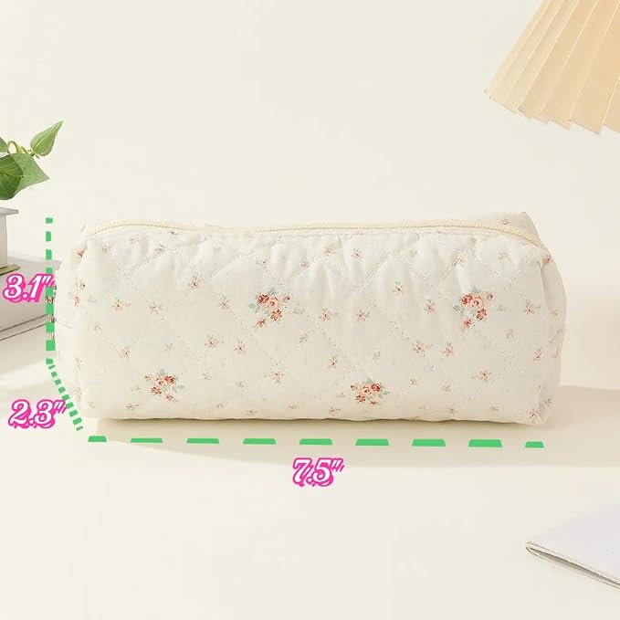 Cute Mini Quilted Makeup Bag for Women Travel Cosmetic Bags Lightweight Coquette Aesthetic Floral Toiletry Organizer Case (Little Flower)