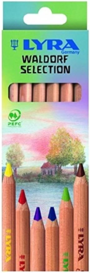 Lyra Waldorf Selection Giant Triangular Colored Pencil, Unlacquered, Set of 6 Super Ferby Pencils, Assorted Colors (3711061)